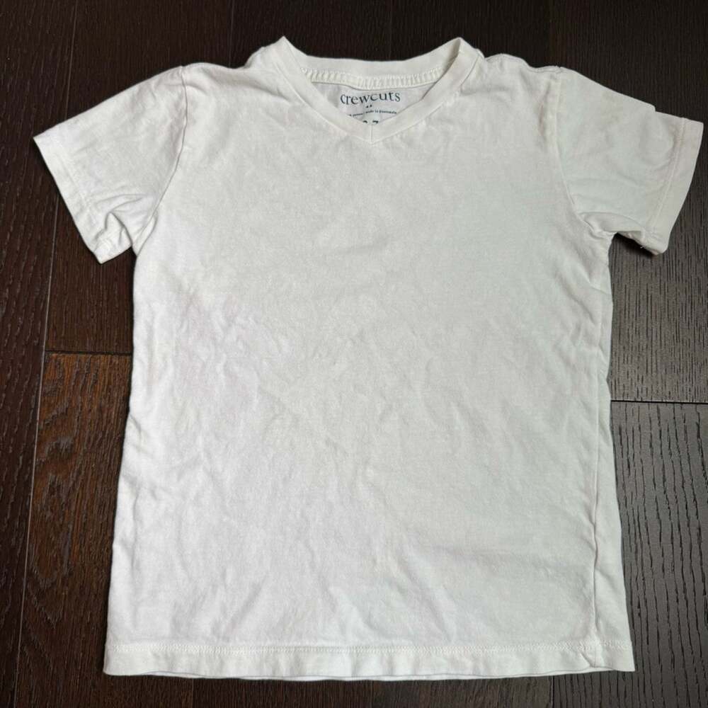 Crewcuts White V-Neck T-Shirt Size 6-7